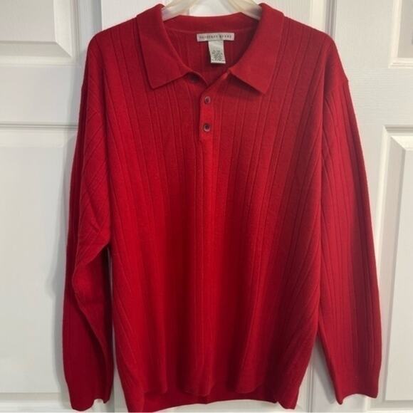 Geoffrey Beene Collar Sweater red Acrylic V-neck Mens Size XL vintage - Picture 8 of 8